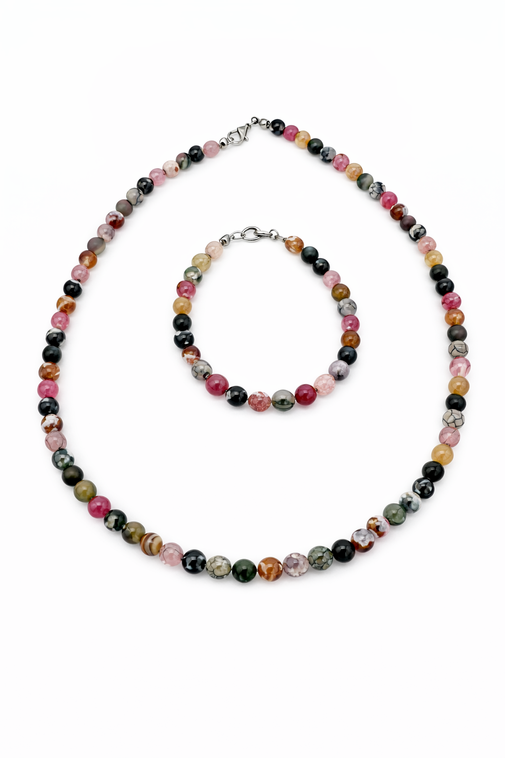 Set de Ágata Rosa Marmoleada + Ágata Negra Marmoleada + Ágata Naranja Marmoleada